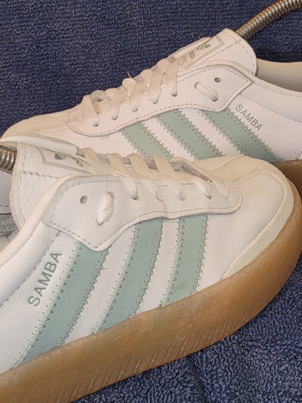 Adidas Sambae Samba Womens Size 7.5 White Light Blue Tan Sneakers JP5609 (#1655) - Picture 10 of 16